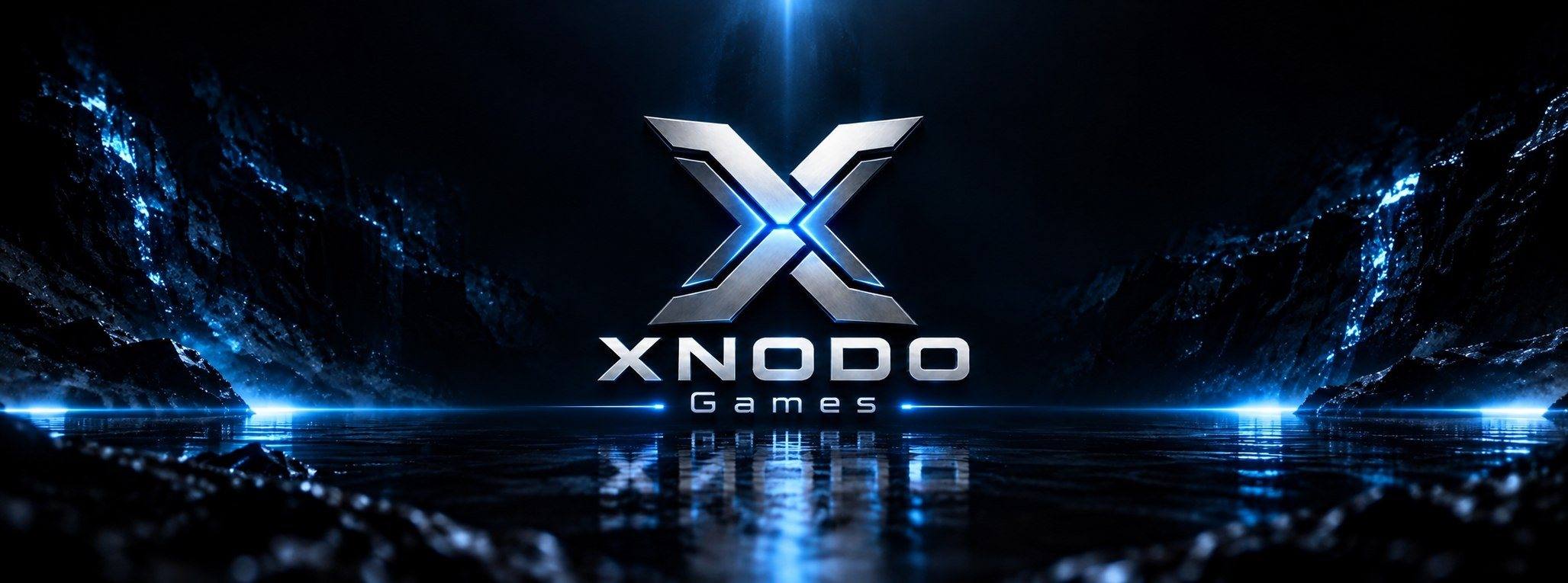 XNodo Games logo above dark water in a lit cave